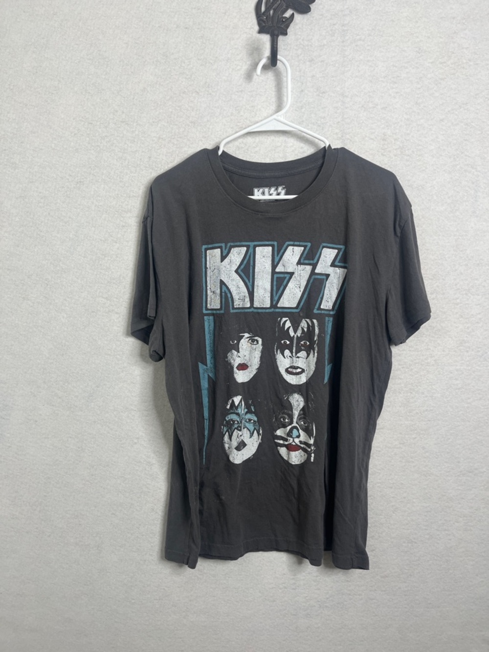 Kiss Black Short Sleeve Band Tee with Multi-Color Face Art